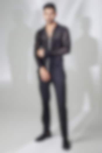 Black Knit & Crepe Pants by PUNEET KAPOOR LABEL