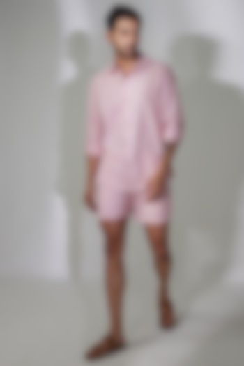 Pink Linen Shorts by PUNEET KAPOOR LABEL