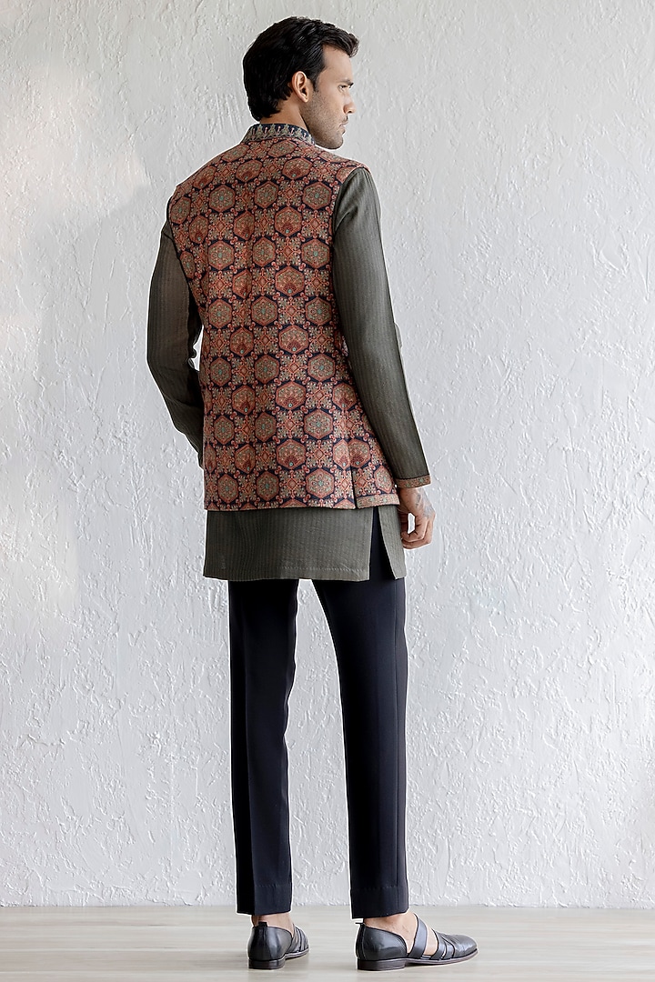 Multi-Colored Kashmiri Embroidered Wedding Indowestern Set by Qbik Men at Pernia's Pop Up Shop