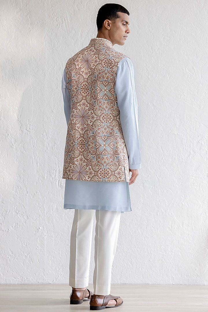 Cream Embellished Indo-Western Set by Qbik Men at Pernia's Pop Up Shop