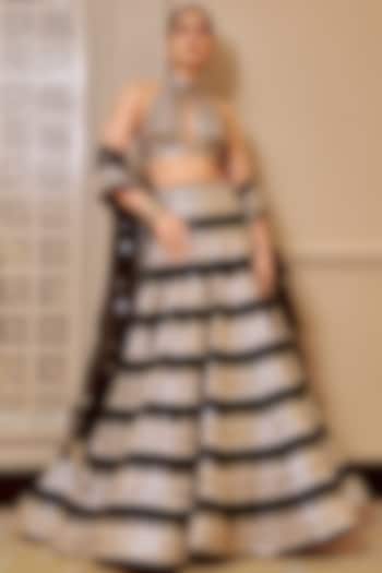 Black Tussar Mirror Work Wedding Lehenga Set by GOPI VAID at Pernia's Pop Up Shop