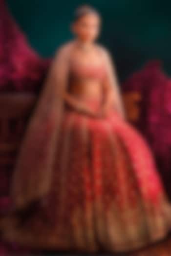 Hot Pink Pure Raw Silk Zardosi Hand Embroidered Bridal Bridal Lehenga Set by Sheetal Batra at Pernia's Pop Up Shop