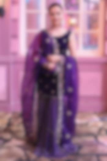 Purple Georgette Brocade Sharara Set by Monk & Mei at Pernia's Pop Up Shop