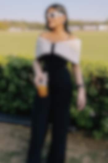 Almond Black Luxury Crepe Off-Shoulder Jumpsuit by Sameer Madan at Pernia's Pop Up Shop