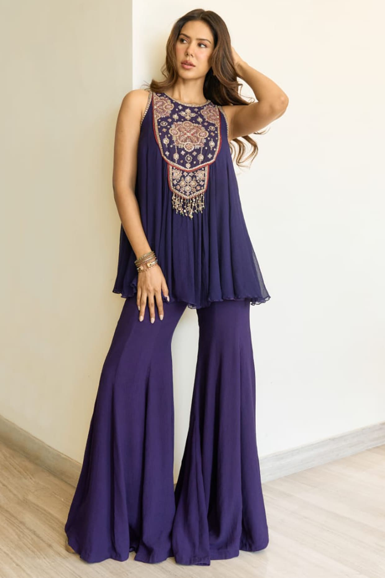 Ridhi Mehra Purple Chiffon Sharara Set