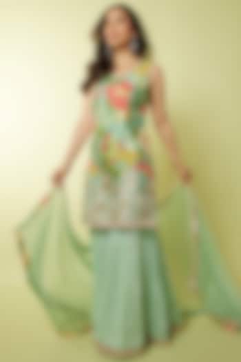 Green Lurex Wedding Sharara Set by GOPI VAID at Pernia's Pop Up Shop