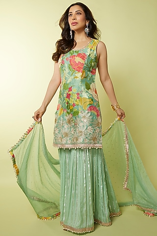 Green Lurex Sharara Set by GOPI VAID