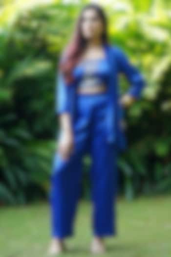 Cobalt Blue Modal Satin Hand Painted Jacket Set by Kyra By Nina & Deepika at Pernia's Pop Up Shop