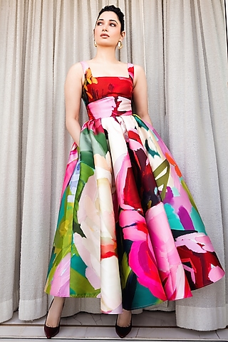 Multi-Colored Mikado Printed Midi Dress by Gauri And Nainika