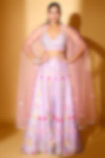 Pink Tulle Embellished Cape Set by Chamee and Palak at Pernia's Pop Up Shop