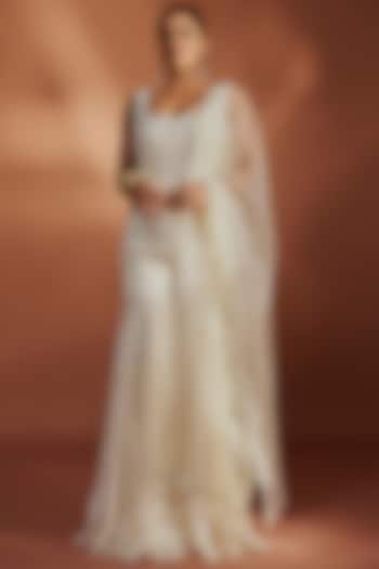 Ivory Satin Organza Wedding Sharara Set by ASAGA at Pernia's Pop Up Shop