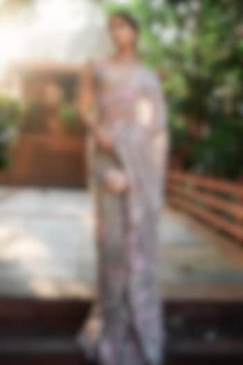 Mint Green Net Floral Sequins Embroidered Bridal Saree Set by Seema Gujral at Pernia's Pop Up Shop