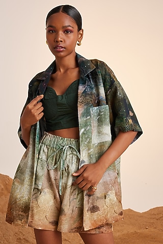 Multi-Colored Handwoven Linen Printed Oversized Shirt by Cord