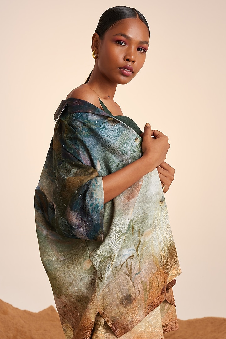 Multi-Colored Handwoven Linen Printed Oversized Shirt by Cord at Pernia's Pop Up Shop