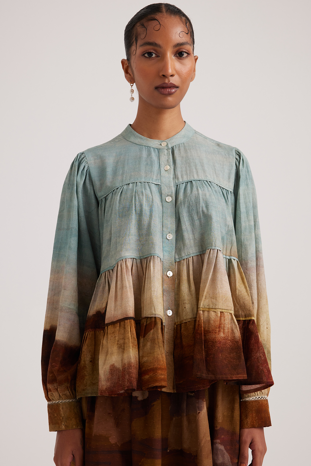 Multi-Colored Cotton Dobby Block Printed Tier Top by Cord at Pernia's Pop Up Shop