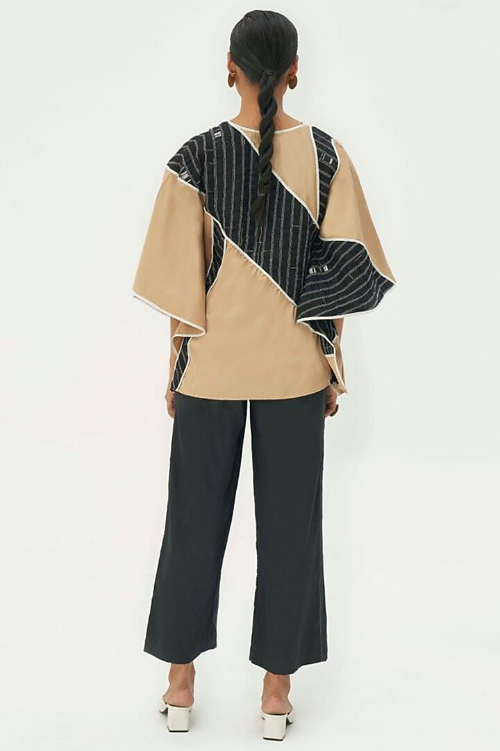 Black & Beige Handwoven Kaftan Top by Corpora Studio at Pernia's Pop Up Shop