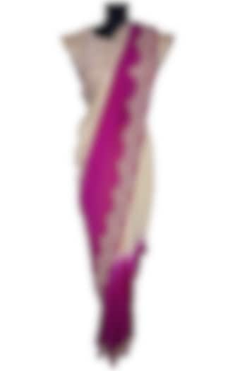 Pink & Cream Embroidery Wedding Saree Set by CHARU PARASHAR at Pernia's Pop Up Shop