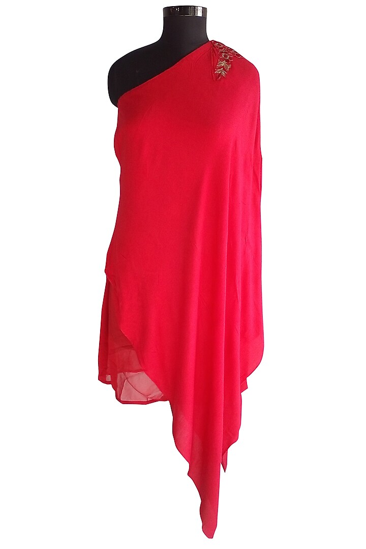 Red Off-Shoulder Dress by CHARU PARASHAR