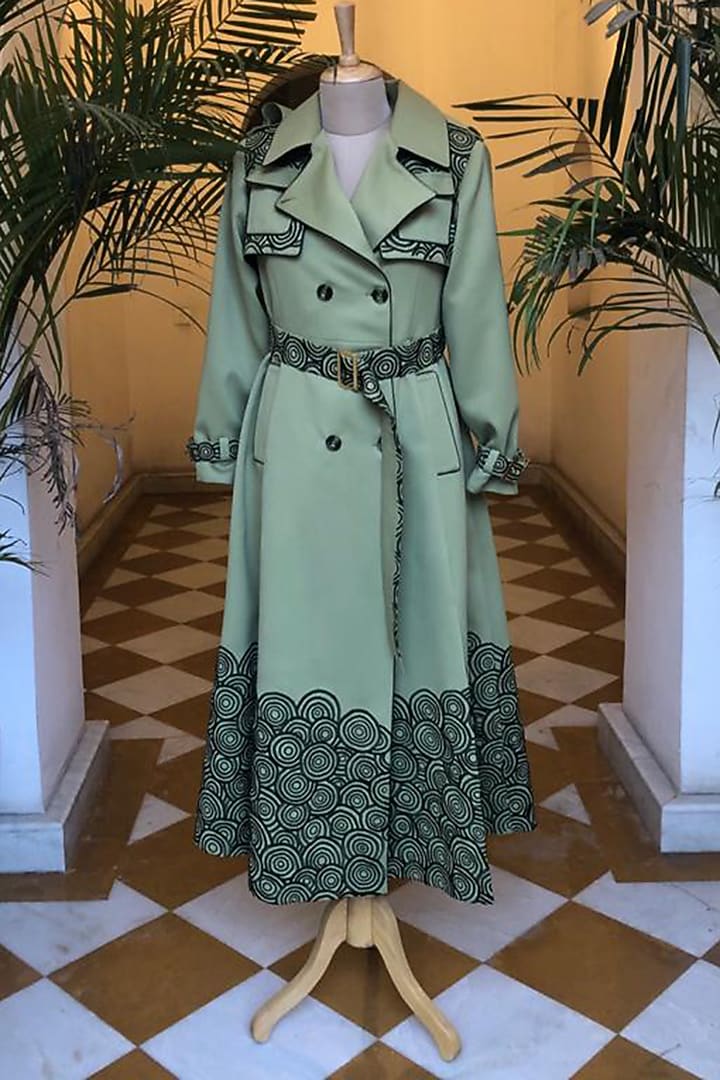 Green Embroidered Overcoat by CHARU PARASHAR at Pernia's Pop Up Shop