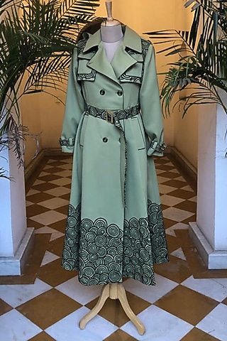 Green Embroidered Overcoat by CHARU PARASHAR