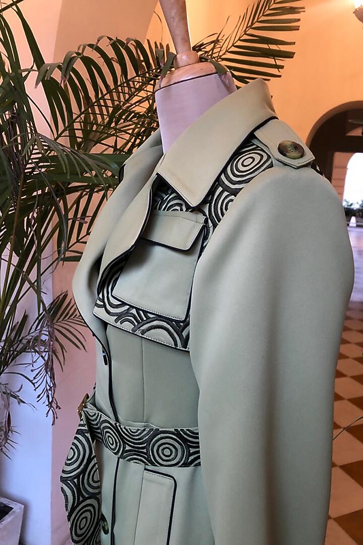 Green Embroidered Overcoat by CHARU PARASHAR at Pernia's Pop Up Shop