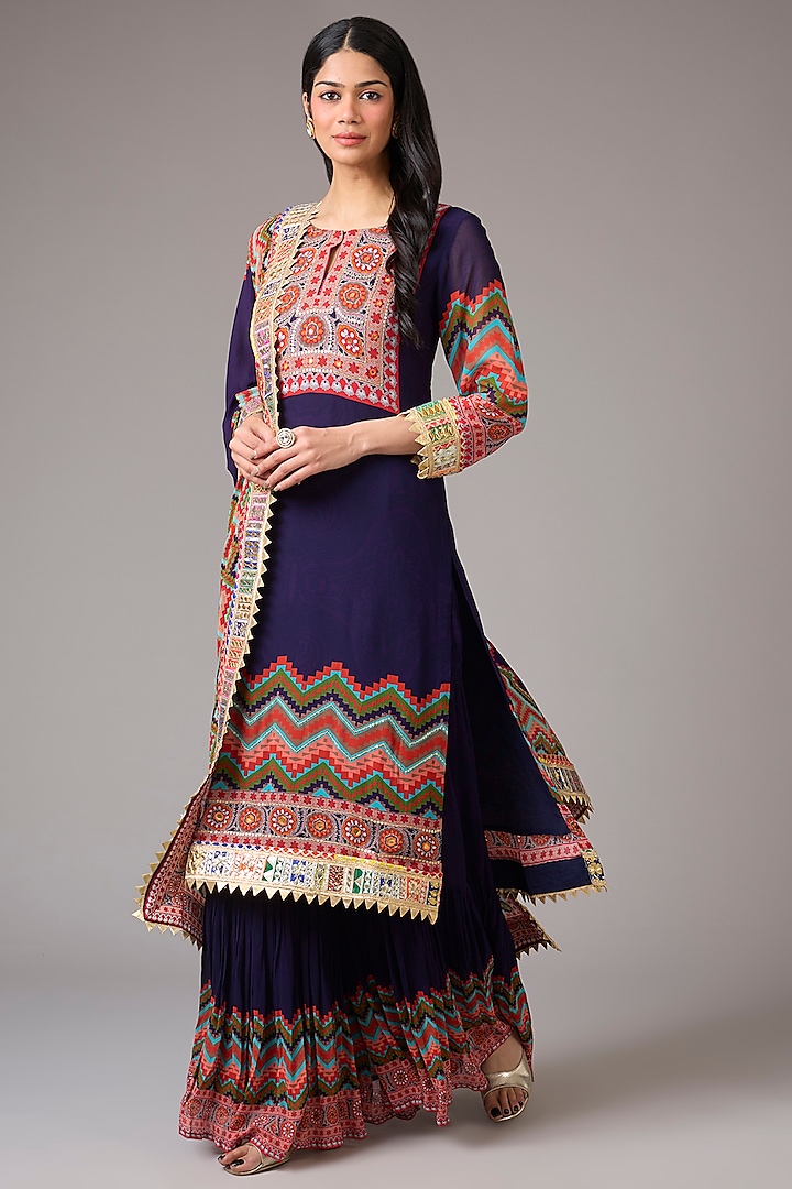 Purple Georgette Digital Printed & Embellished Sharara Set by CHARU PARASHAR at Pernia's Pop Up Shop