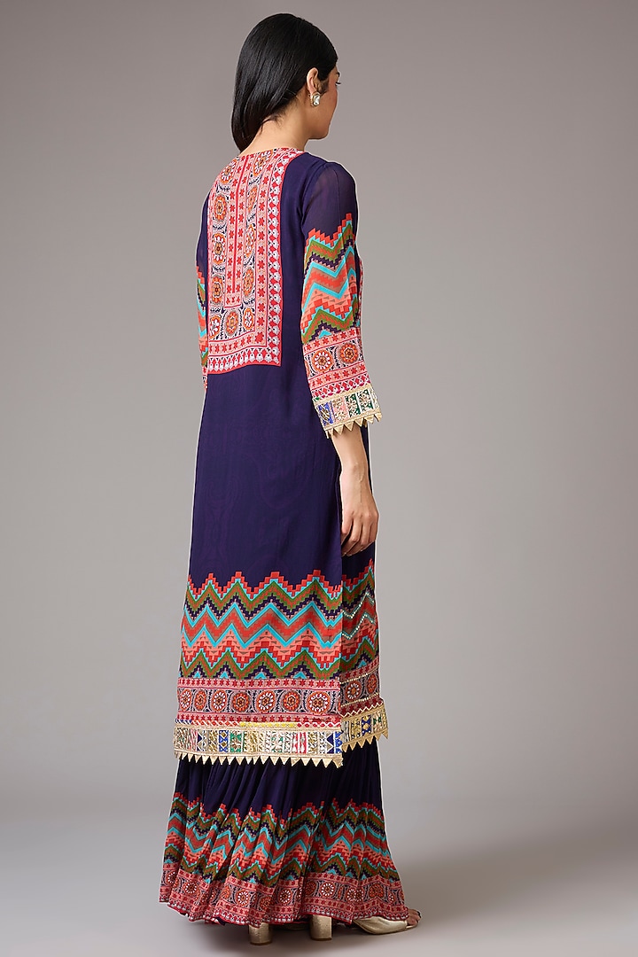 Purple Georgette Digital Printed & Embellished Wedding Sharara Set by CHARU PARASHAR at Pernia's Pop Up Shop