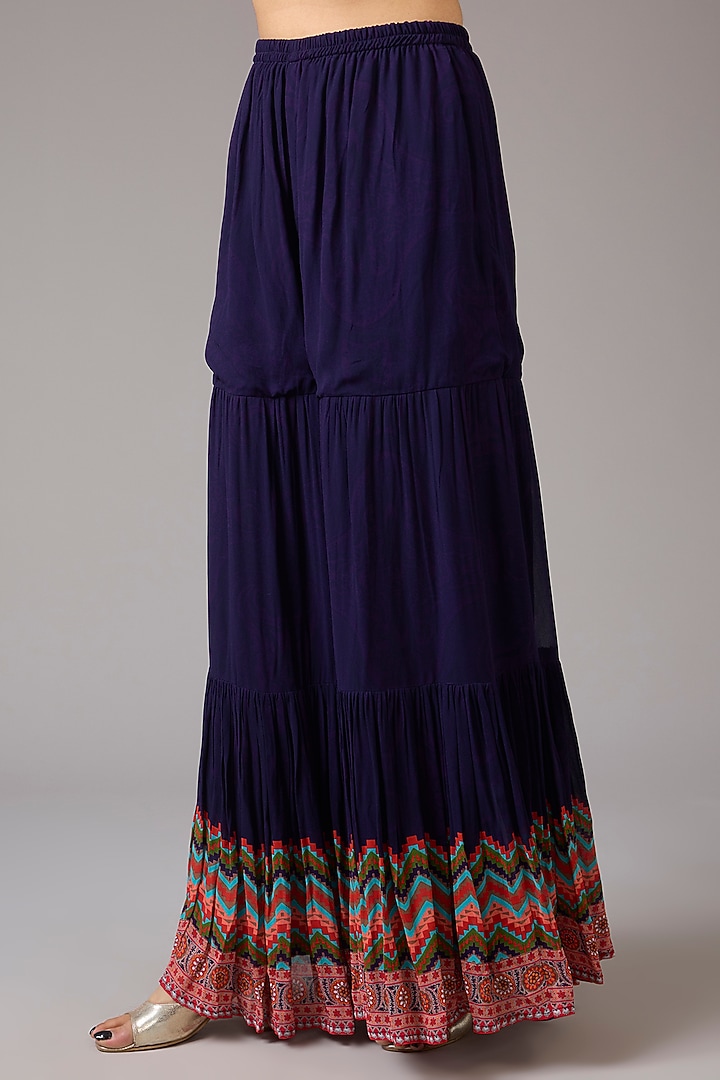 Purple Georgette Digital Printed & Embellished Wedding Sharara Set by CHARU PARASHAR at Pernia's Pop Up Shop