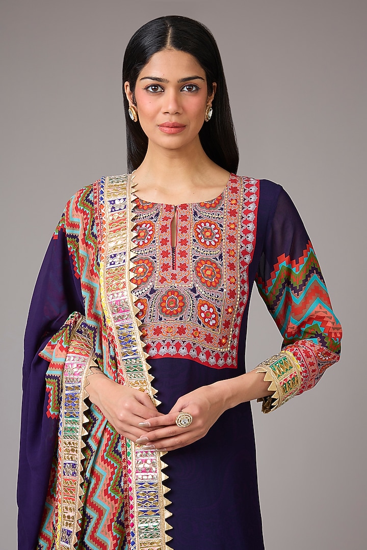 Purple Georgette Digital Printed & Embellished Wedding Sharara Set by CHARU PARASHAR at Pernia's Pop Up Shop