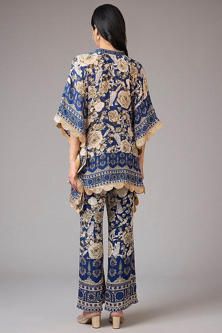 Blue & Ivory Crepe Floral Digital Printed Cape Set by CHARU PARASHAR at Pernia's Pop Up Shop