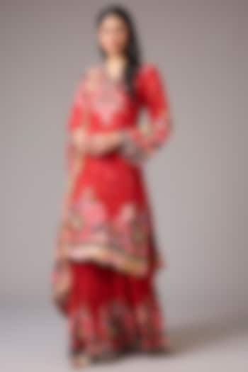 Red Georgette Floral Printed & Embellished Sharara Set by CHARU PARASHAR at Pernia's Pop Up Shop