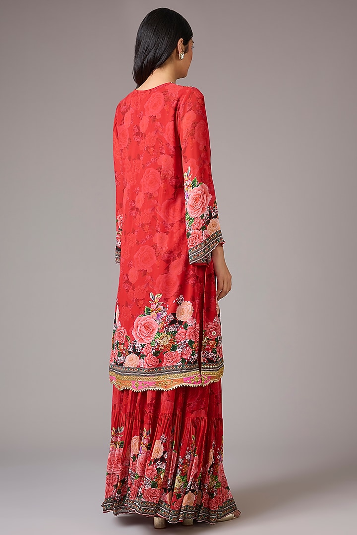 Red Georgette Floral Printed & Embellished Wedding Sharara Set by CHARU PARASHAR at Pernia's Pop Up Shop