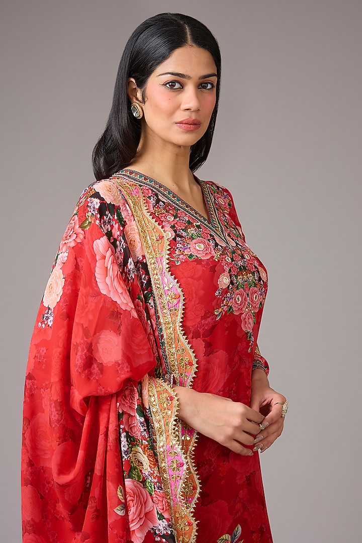 Red Georgette Floral Printed & Embellished Wedding Sharara Set by CHARU PARASHAR at Pernia's Pop Up Shop