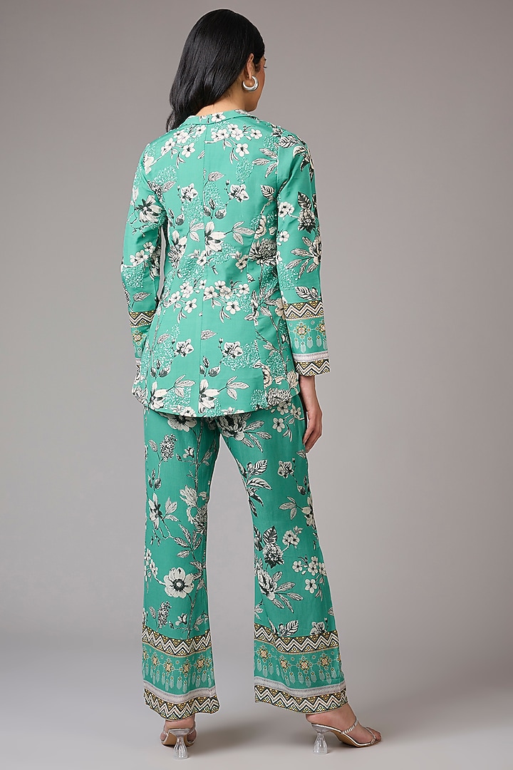 Sea Green Crepe Floral Printed & Embellished Blazer Set by CHARU PARASHAR at Pernia's Pop Up Shop