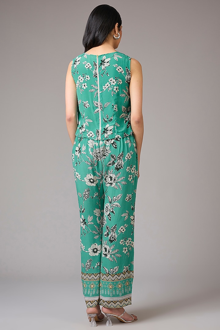 Sea Green Crepe Floral Printed & Embellished Blazer Set by CHARU PARASHAR at Pernia's Pop Up Shop