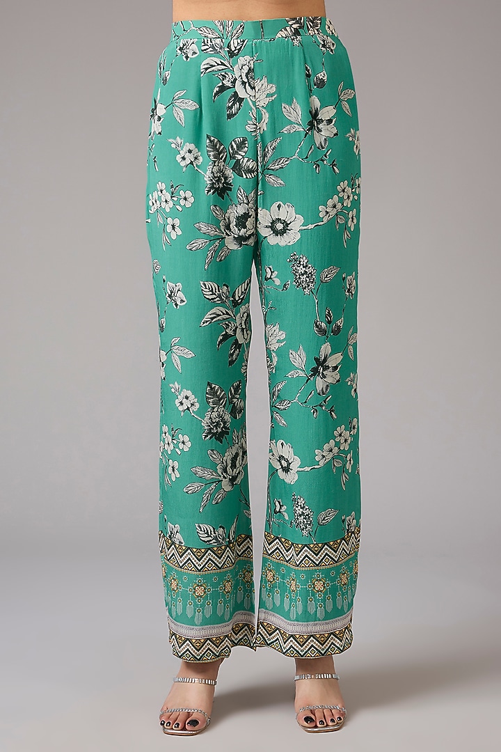 Sea Green Crepe Floral Printed & Embellished Kurta Set by CHARU PARASHAR at Pernia's Pop Up Shop