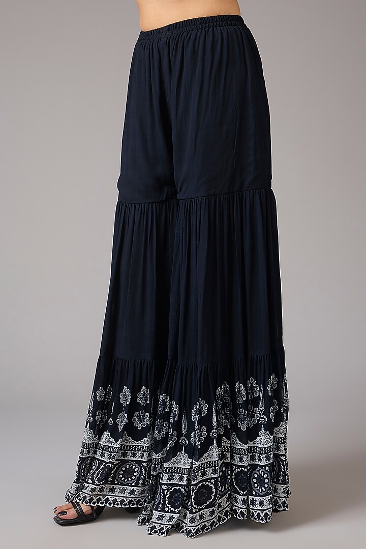 Black & Ivory Georgette Floral Printed & Embellished Wedding Sharara Set by CHARU PARASHAR at Pernia's Pop Up Shop