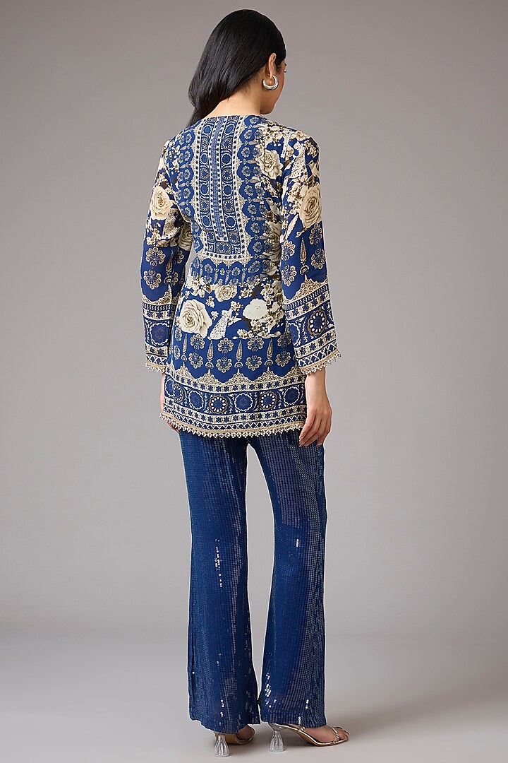Navy Blue Crepe Digital Floral Printed Kurta Set by CHARU PARASHAR at Pernia's Pop Up Shop