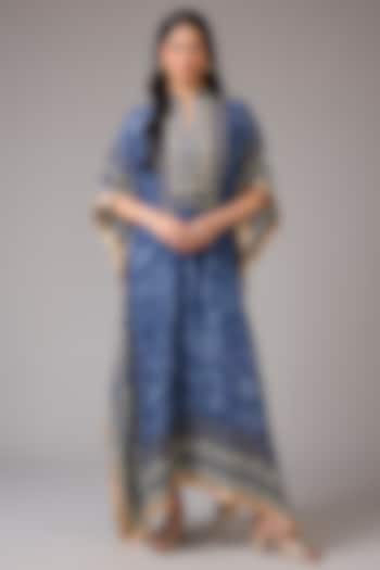 Navy Blue Crepe Embellished & Printed Kaftan Dress by CHARU PARASHAR at Pernia's Pop Up Shop