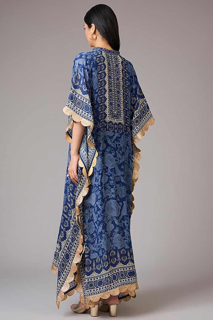 Navy Blue Crepe Embellished & Printed Kaftan Dress by CHARU PARASHAR at Pernia's Pop Up Shop