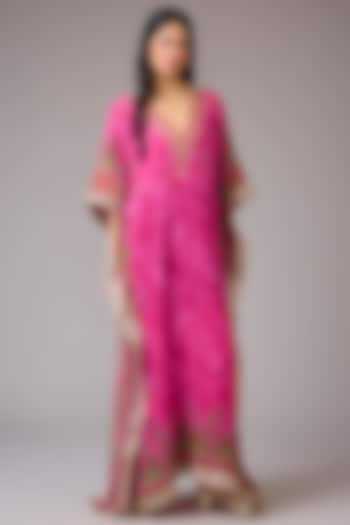 Pink Crepe Embellished & Self Printed Kaftan Dress by CHARU PARASHAR at Pernia's Pop Up Shop