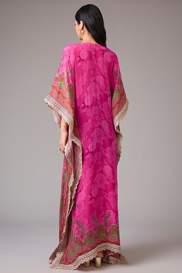 Pink Crepe Embellished & Self Printed Kaftan Dress by CHARU PARASHAR at Pernia's Pop Up Shop