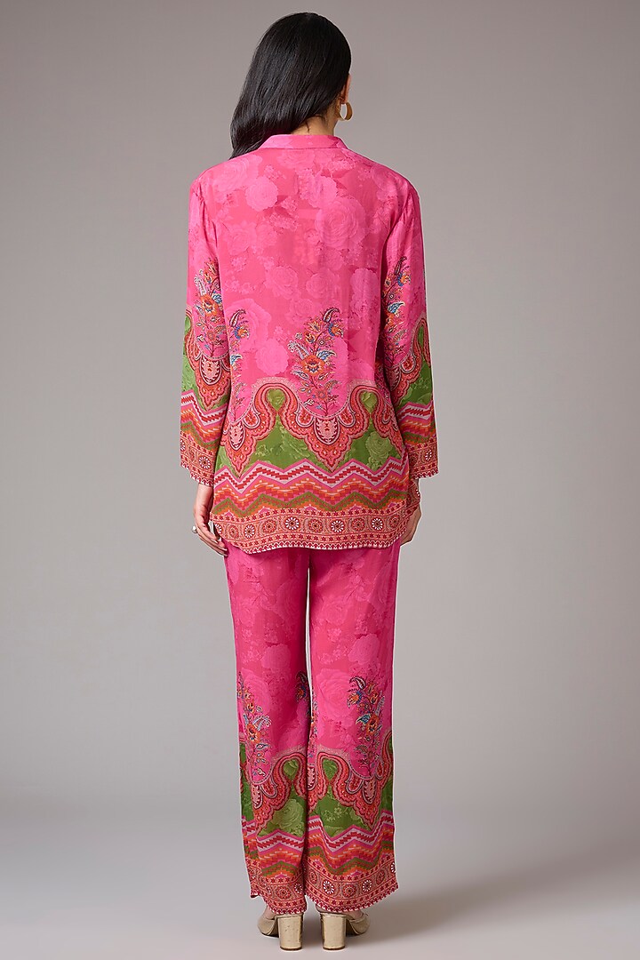 Pink Crepe Embellished & Printed Co-Ord Set by CHARU PARASHAR at Pernia's Pop Up Shop