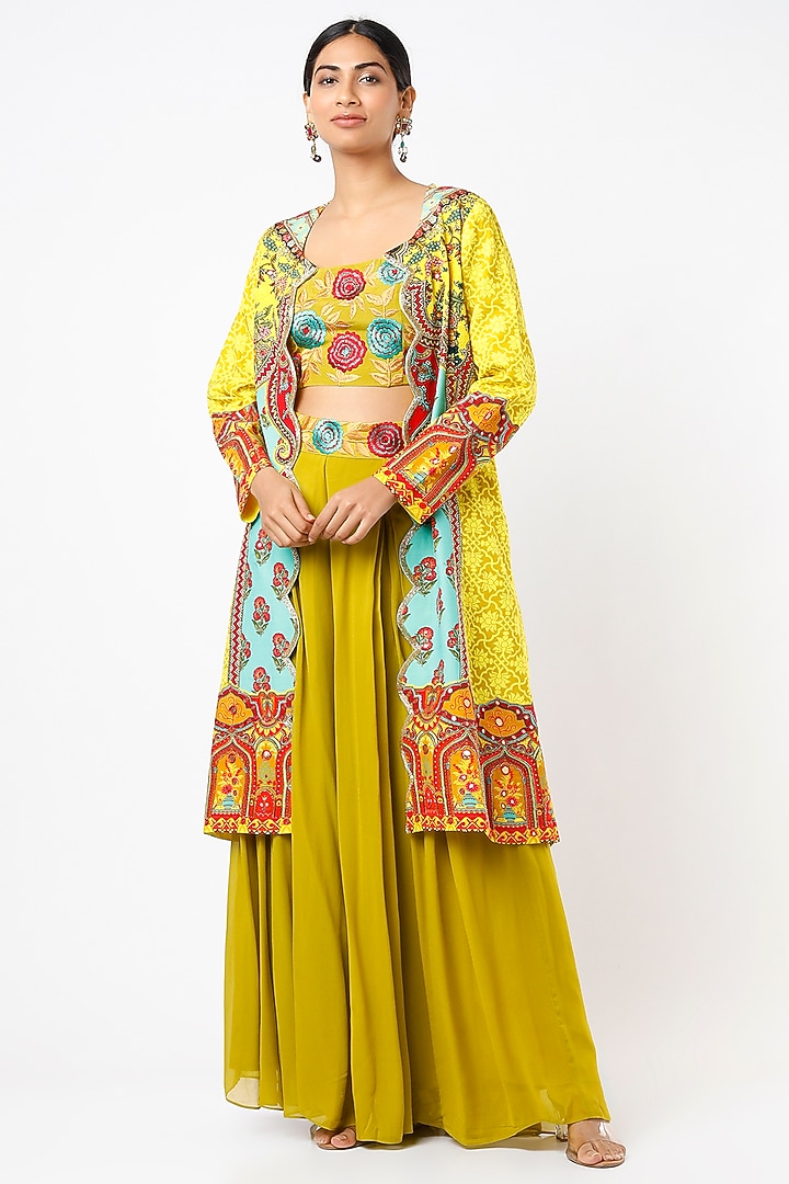 Yellow Hand Embellished Jacket Set by CHARU PARASHAR at Pernia's Pop Up Shop