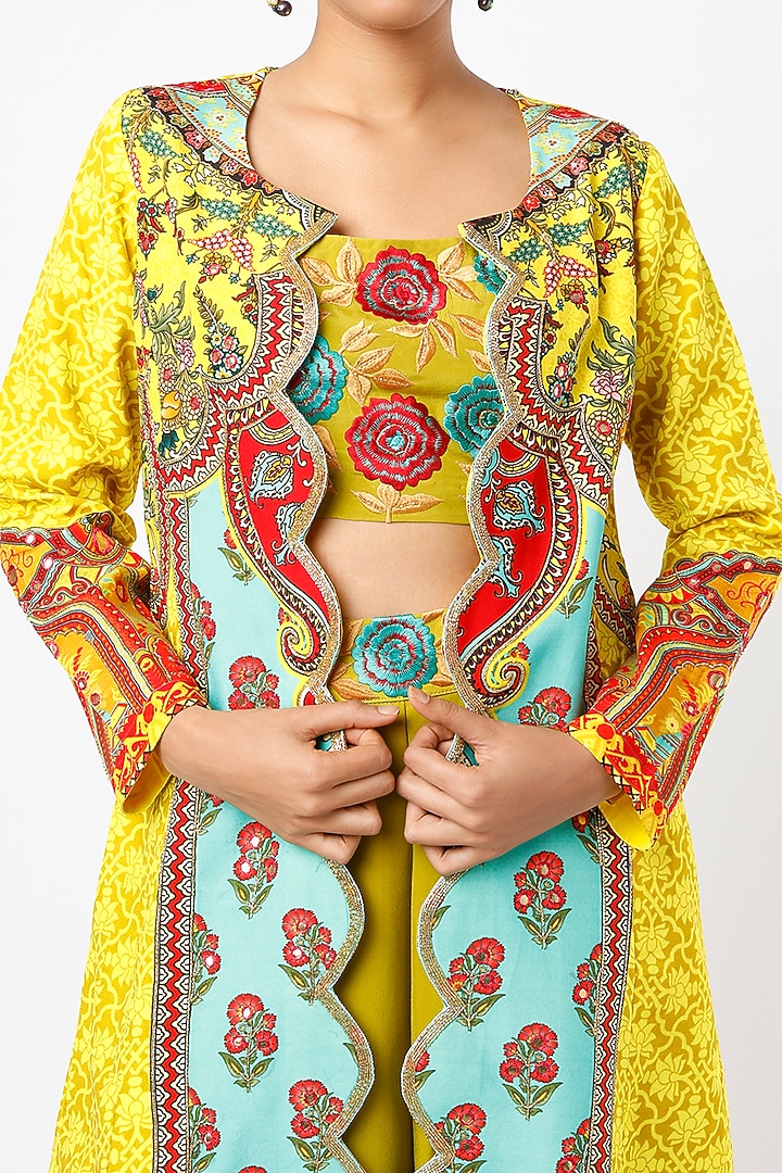 Yellow Hand Embellished Jacket Set by CHARU PARASHAR at Pernia's Pop Up Shop