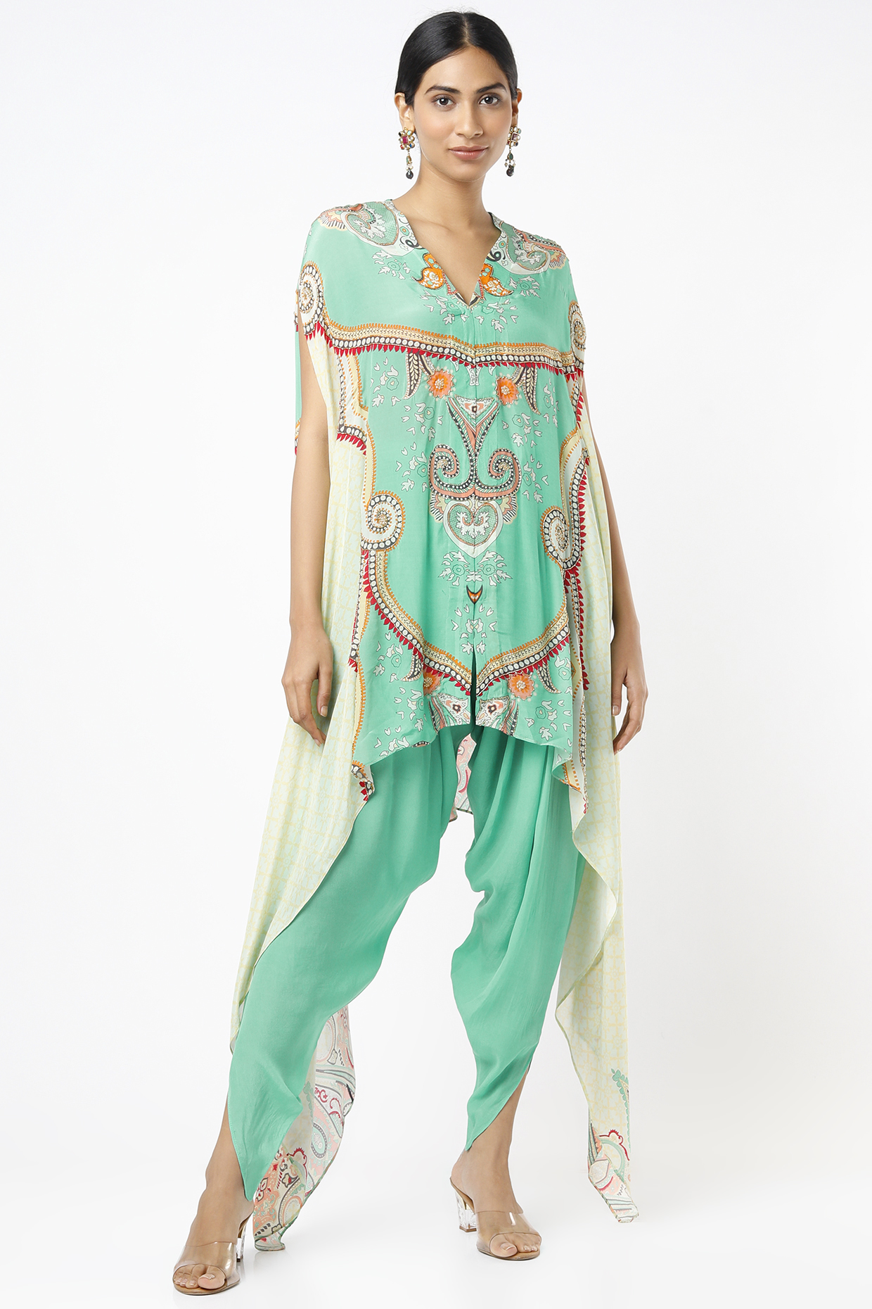Turquoise Digital Printed Tunic Set by CHARU PARASHAR at Pernia's Pop Up Shop