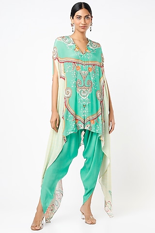 Turquoise Digital Printed Tunic Set by CHARU PARASHAR