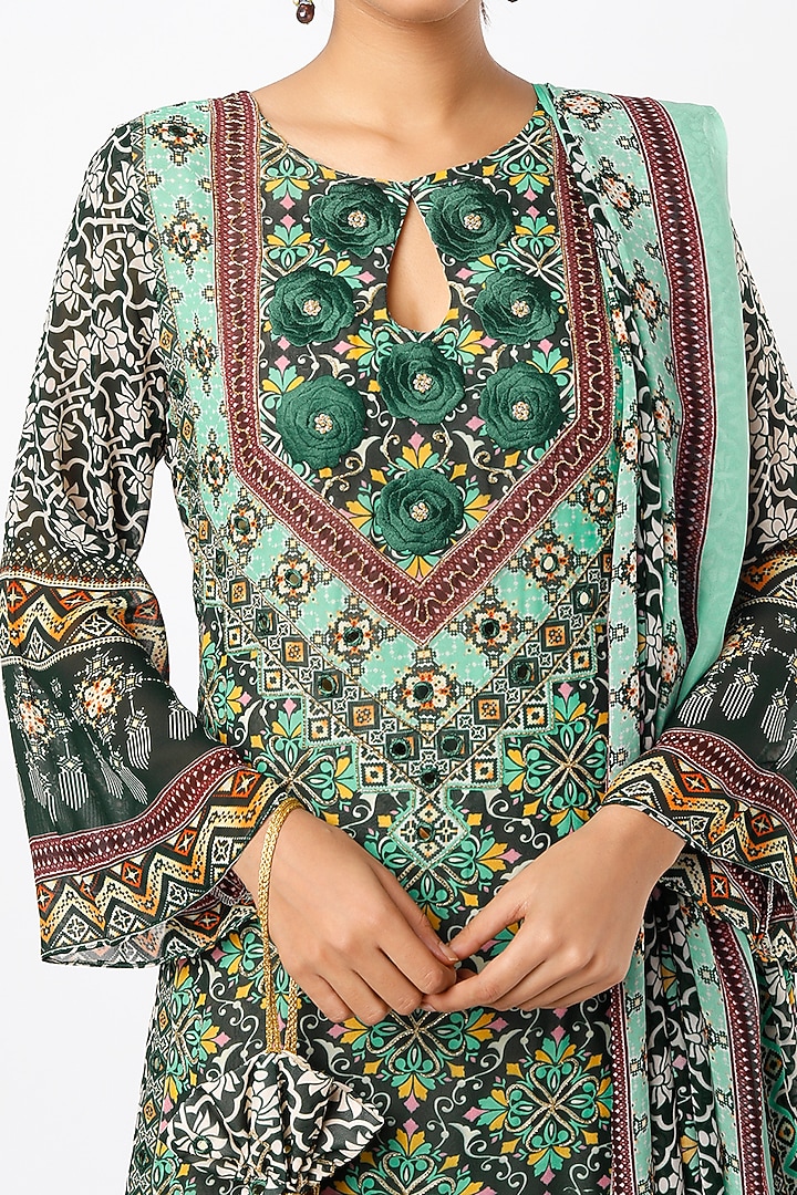 Forest Green Digital Printed Wedding Sharara Set by CHARU PARASHAR at Pernia's Pop Up Shop