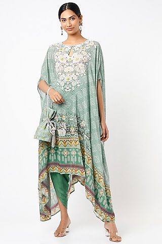 Mint Green Digital Printed Cape Set by CHARU PARASHAR