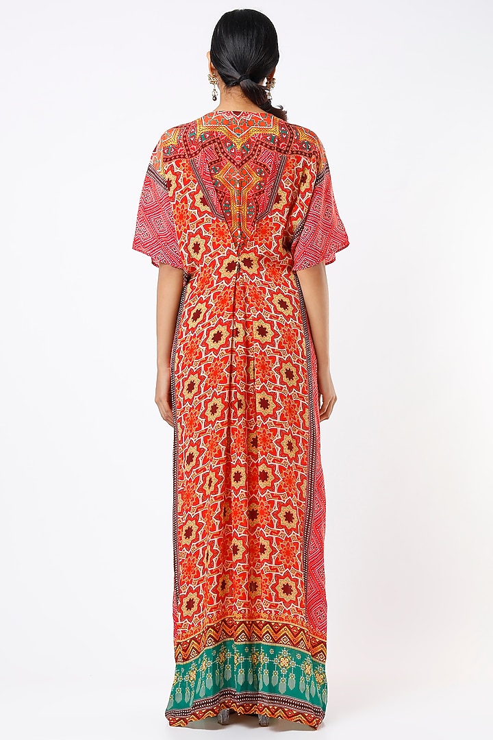 Red Digital Printed Kaftan With Potli Bag by CHARU PARASHAR at Pernia's Pop Up Shop